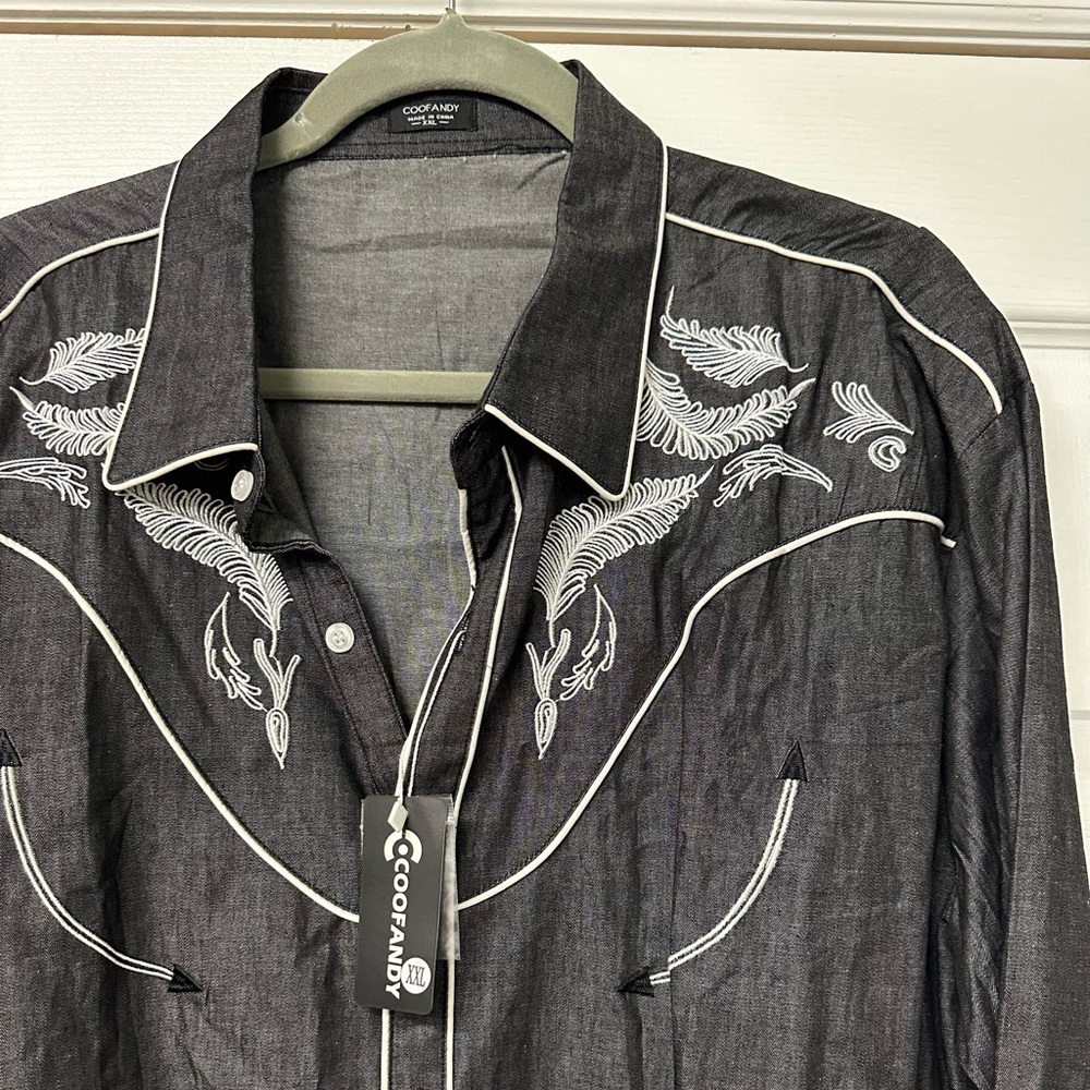 Coofandy NWT Western style Long Sleeve Black Men’s button down dress shirt XXL